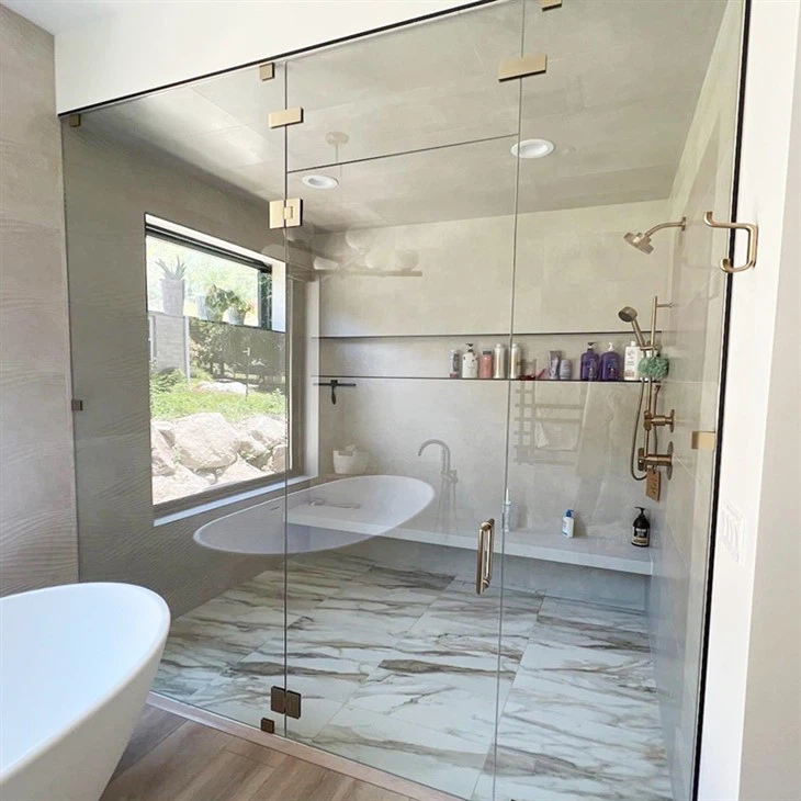 Clear frameless glass shower door